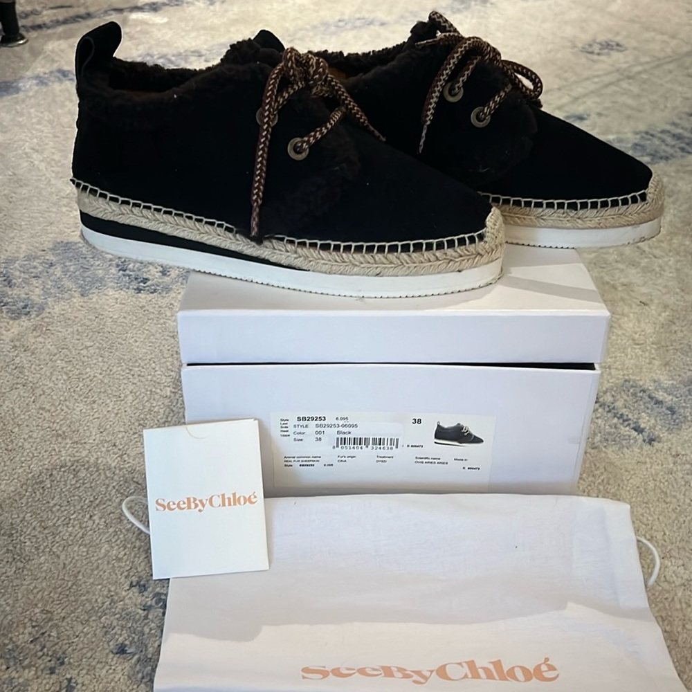See by Chloe Glyn Shearling Platform Espadrilles